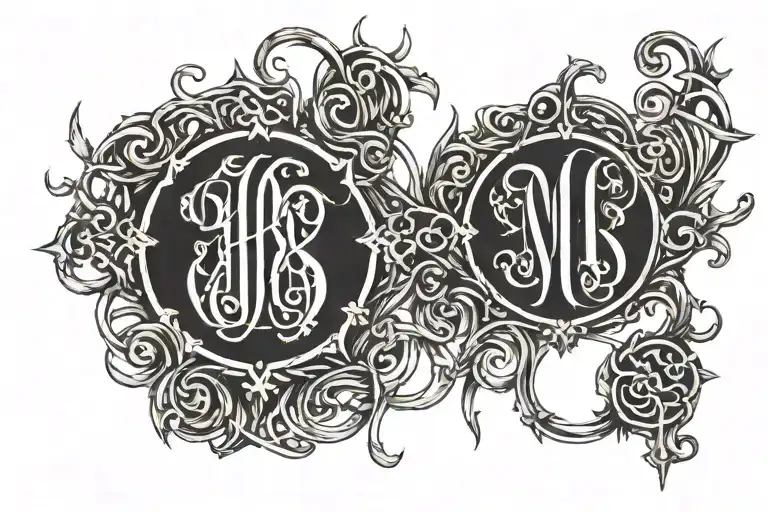Antique monograms with realistic barbed wire tattoo design idea