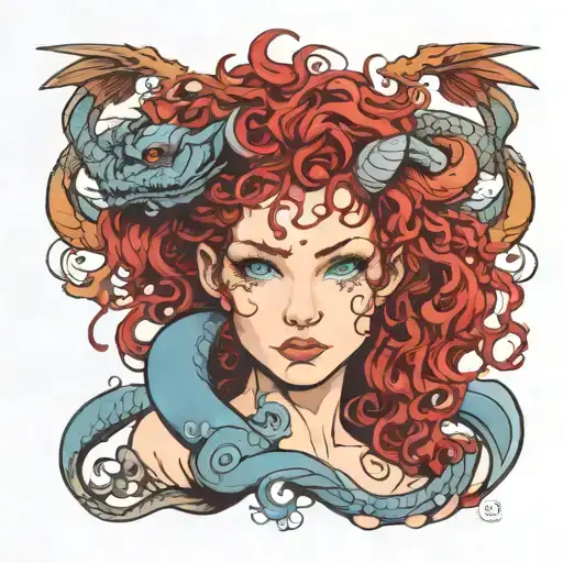 red curly hair blue eyes red dragon wrapped tattoo design idea