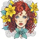red curly hair blue eyes 1 yellow daffodil bud nestled tattoo design idea