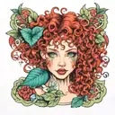 red curly hair blue eyes green leaves tattoo design idea
