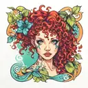 red curly hair blue eyes green leaves tattoo design idea