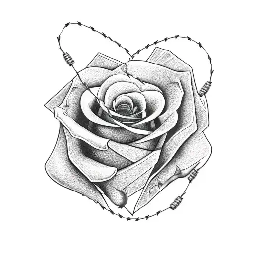 heart with barbed wire, some roses around and some dove  tattoo design idea