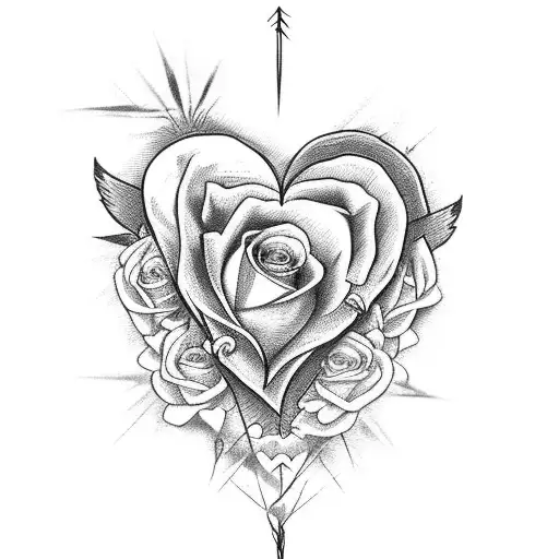heart with roses and barbed wire, and some dove,  tattoo design idea