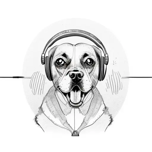 A dog wearing headphones listening to a vinyl record tattoo design idea