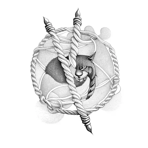 Ailm with rope that has been repaired around it tattoo design idea