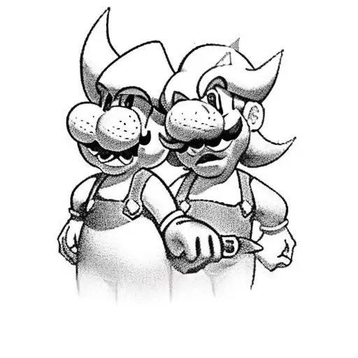 mario and luigi knights guarding princess peach in castle tower with bowser overlooking all of them tattoo design idea