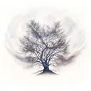 A combination of a tree silhouette with clouds turning into ash and fireflies morphing into stars, creating a celestial  tattoo design idea