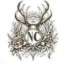 deer antlers coming off the initials HC tattoo design idea