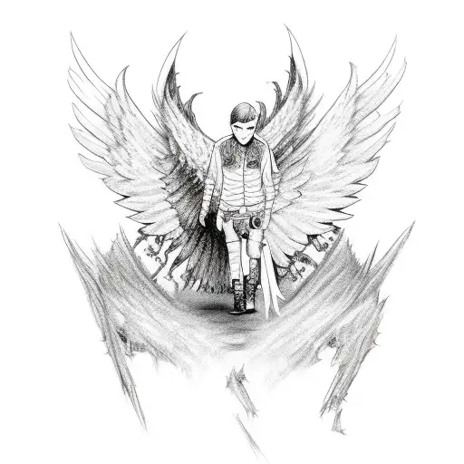 lil peep demonic wings with barb wire tattoo design idea