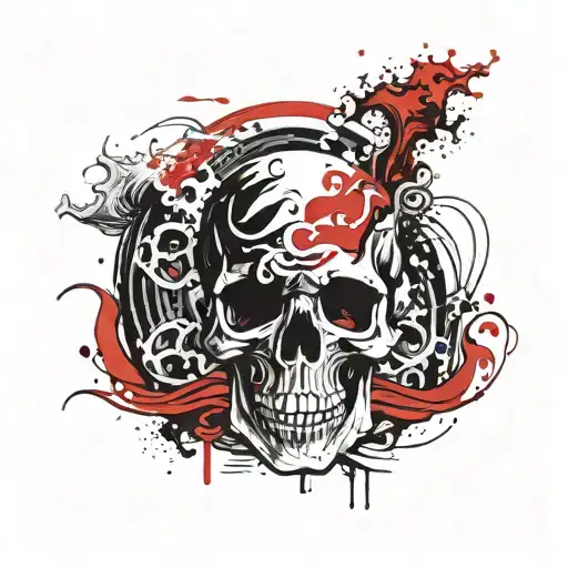 Skull Sea wave compas neptun waves crashing in the background tattoo design idea