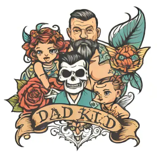 dad kids tattoo design idea