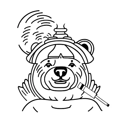 a bear sits on a very large flat-topped rock in a Buddha pose and smokes a cigarette tattoo design idea