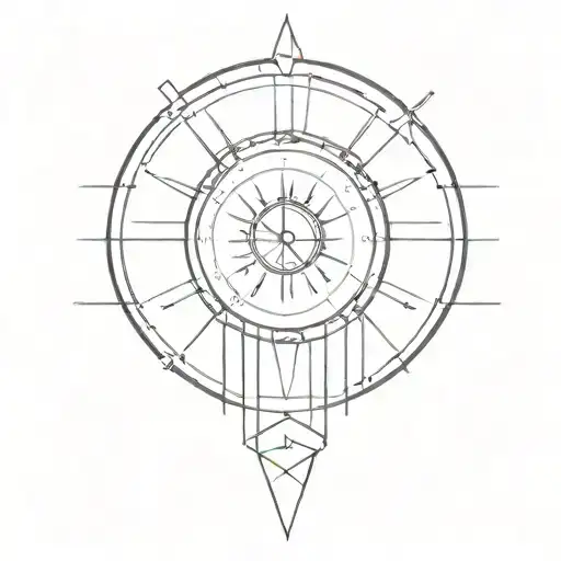 letters with egyptian typography M A J geometric shape of letters with a sun and moon and a clock tattoo design idea