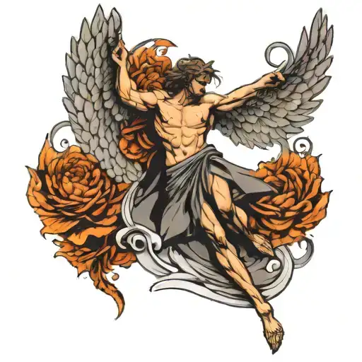 icarus falling, lucifer in the fallen angel, fibonacci tattoo design idea