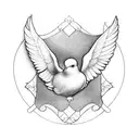 stained glass 2D dove black and grey with crown tattoo design idea