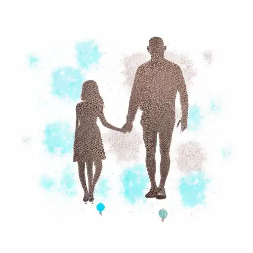 A silhouette of a father and daughter holding hands tattoo design idea