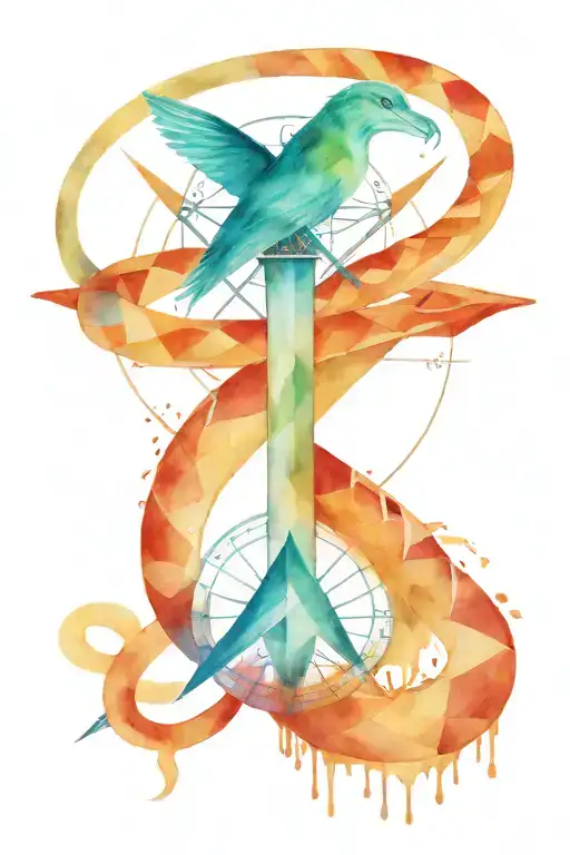Compass with an arrow going through it with a snake wrapped around the arrow tattoo design idea