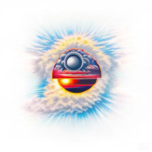 pacific island nuclear bomb sunset tattoo design idea