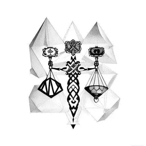 Balance scale with cross fulcrum tattoo design idea