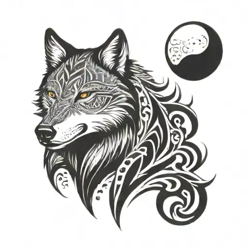 Wolf and moon tattoo design idea