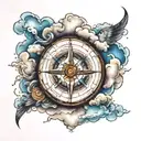 compass among the clouds in the background tattoo design idea