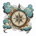 compass among the clouds in the background tattoo design idea