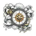 compass among the clouds in the background tattoo design idea
