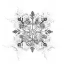 Snow Lands on Top (in text) with snowflakes around it  tattoo design idea
