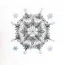 Snow Lands on Top in text, with snowflakes around it  tattoo design idea