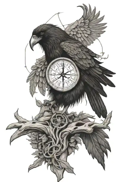 Vegvisir Norse raven perched tattoo design idea