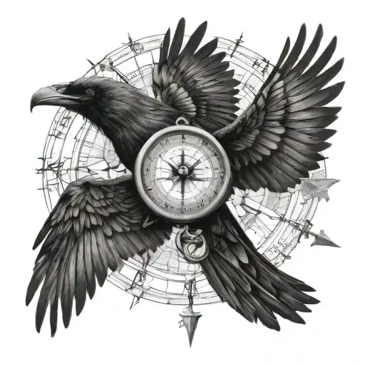 Nordic raven compass tattoo design idea