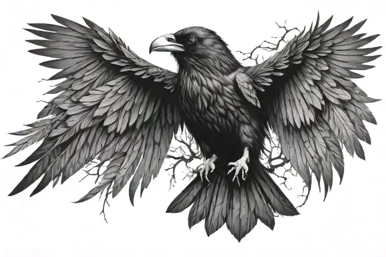 Raven Nordic mythology tattoo design idea