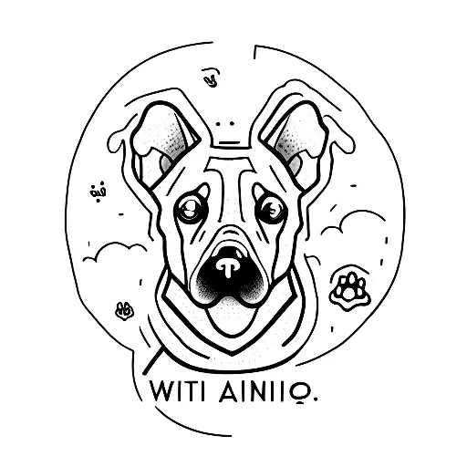 A minimalist tattoo of a dog with a thought bubble containing the word 'nihilism' tattoo design idea