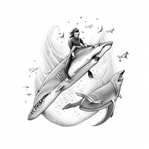 shark with surfer riding it  tattoo design idea
