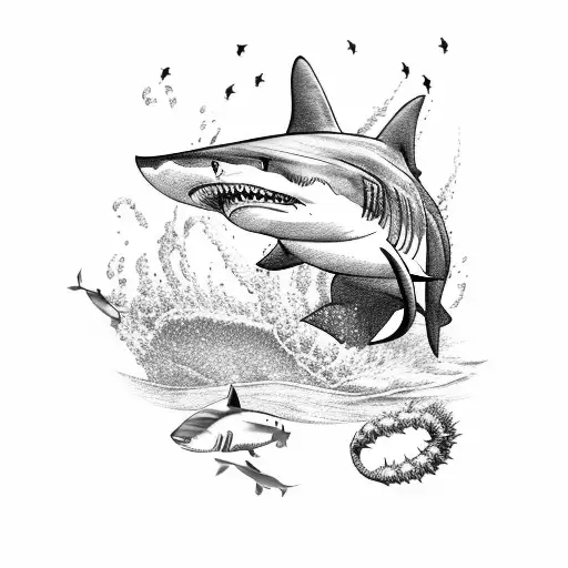 shark with surfer  tattoo design idea