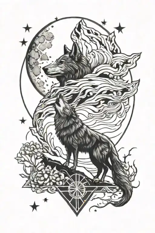Wolf Howling at The Moon tattoo design idea