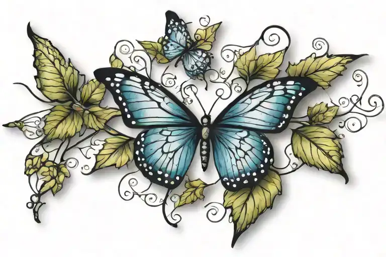 Butterfly on a vine tattoo design idea