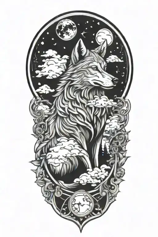 Wolf Howling at The Moon tattoo design idea