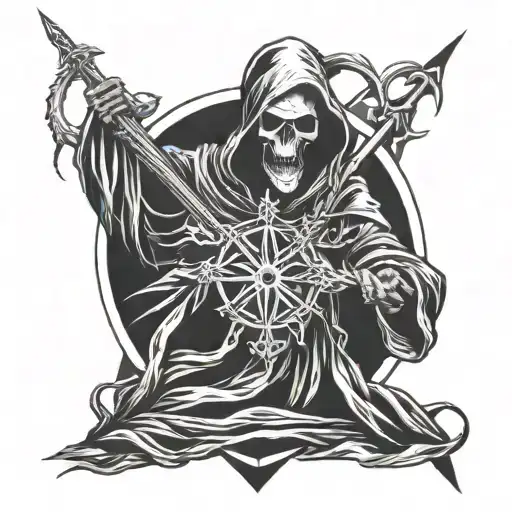 Grim reaper on a pentagram tattoo design idea