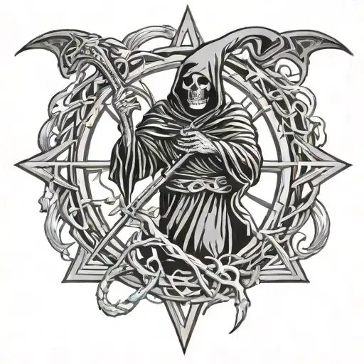 Grim reaper on a pentagram tattoo design idea