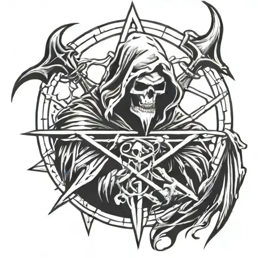Grim reaper on a pentagram tattoo design idea