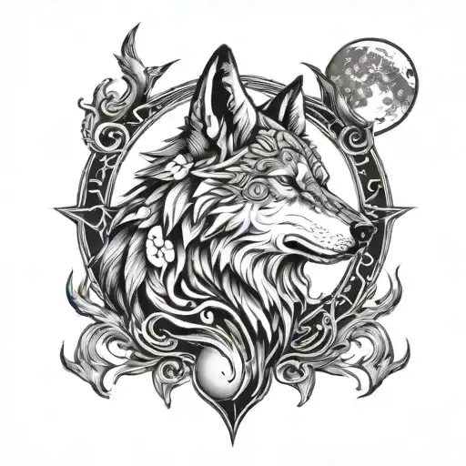 Wolf Howling at The Moon tattoo design idea