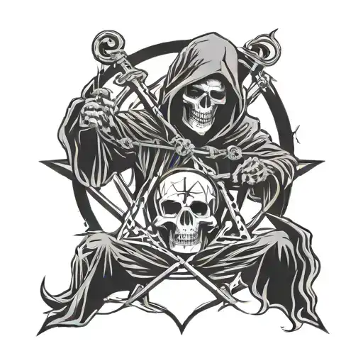 Grim reaper on a pentagram tattoo design idea