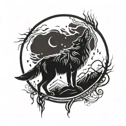 Abstract Wolf Howling At The Moon tattoo design idea