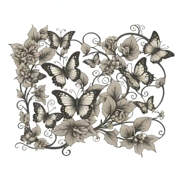 Butterflies on a vine tattoo design idea