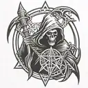 Grim reaper on a pentagram tattoo design idea