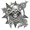 Grim reaper on a pentagram tattoo design idea