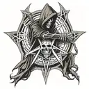 Grim reaper on a pentagram tattoo design idea