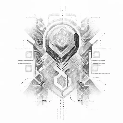 A futuristic binary code design incorporating the letter V and the number 14 tattoo design idea