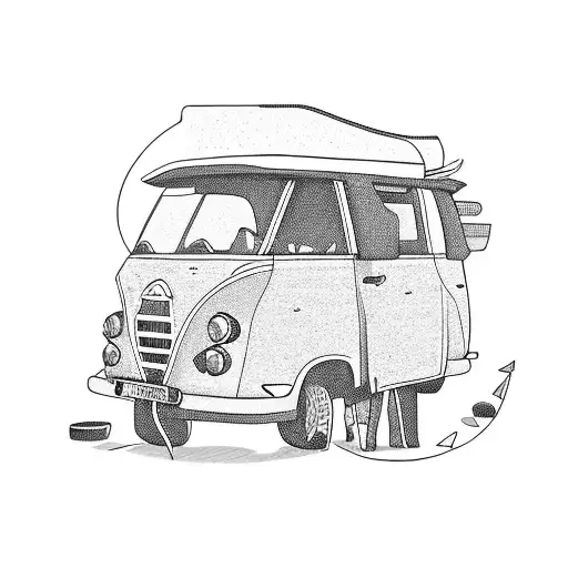 Camping car, calanque, chien carte de france tattoo design idea